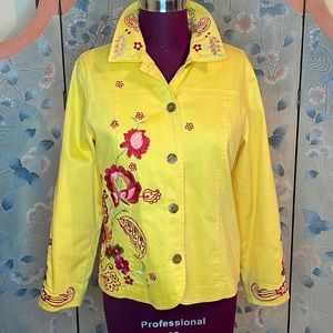 Coldwater Creek yellow embroidered jacket size M